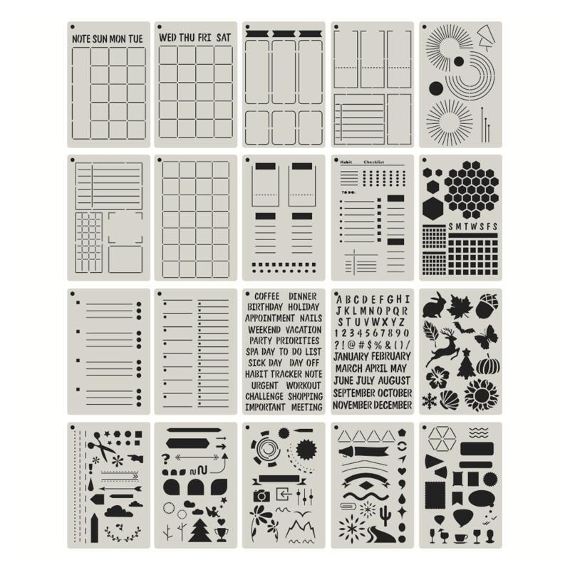 20Pcs A5 Planner Stencils 5''x7.5'' Journal Stencils for Journal Notebook Diary