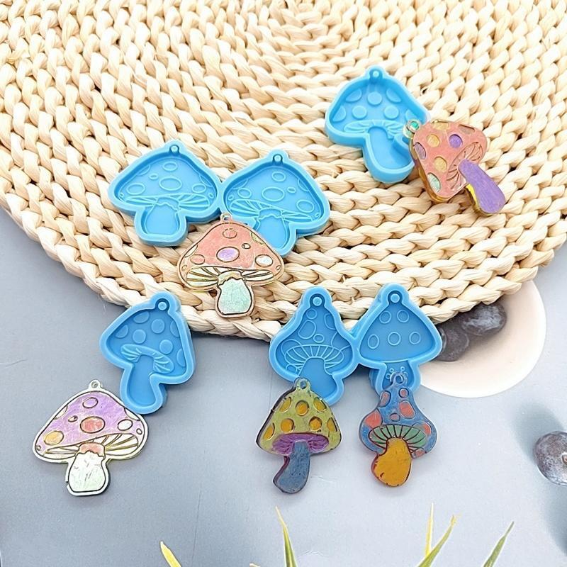 3Pieces Mushroom Shape Pendant Keychain Mold Epoxy Earring Mold Decor DIY