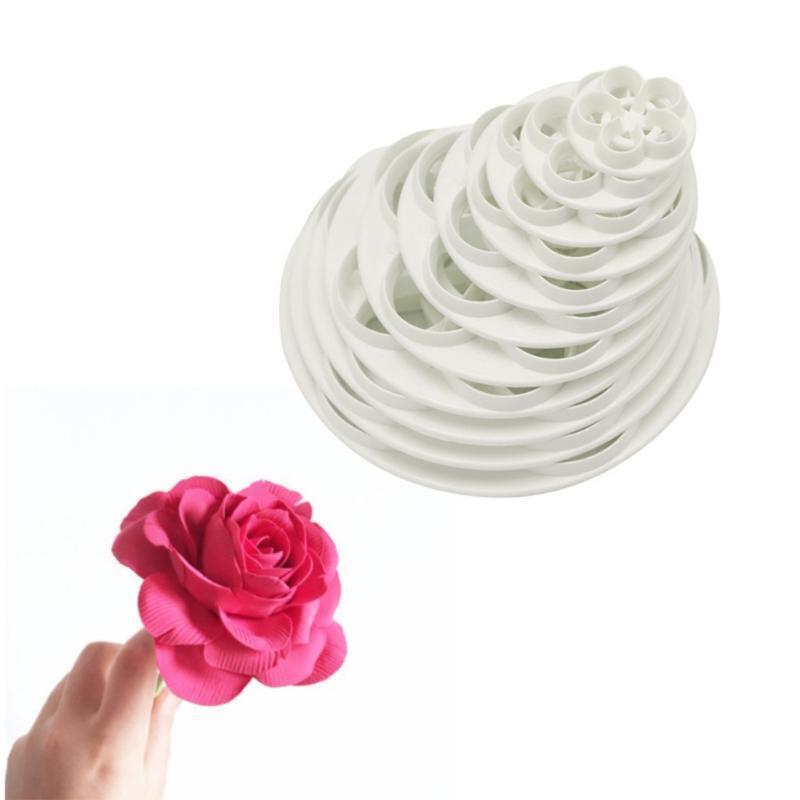 11 PCS Cookie Cutter Set Rose Flower Cookies Cutter Plastic Fondant Baking Mould