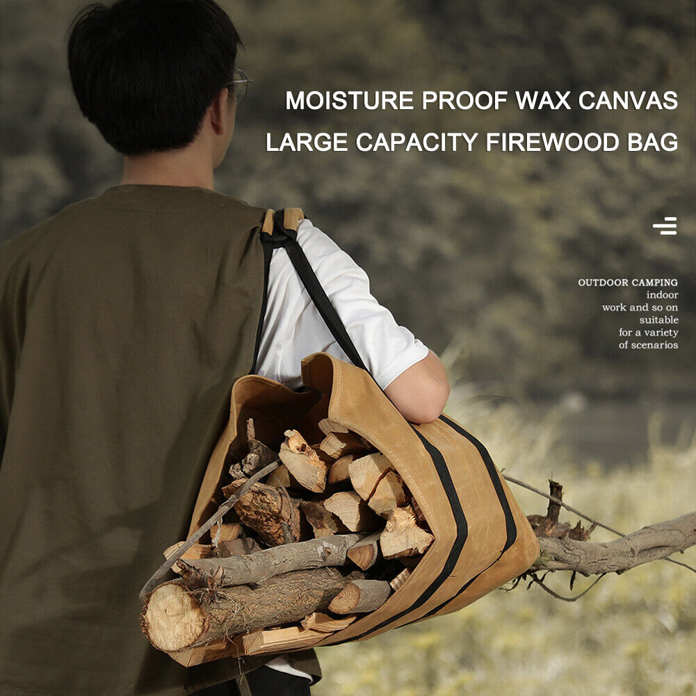 Firewood Storage Bag Wax Canvas Portable Outdoor Camp Logging Carrier Pouch