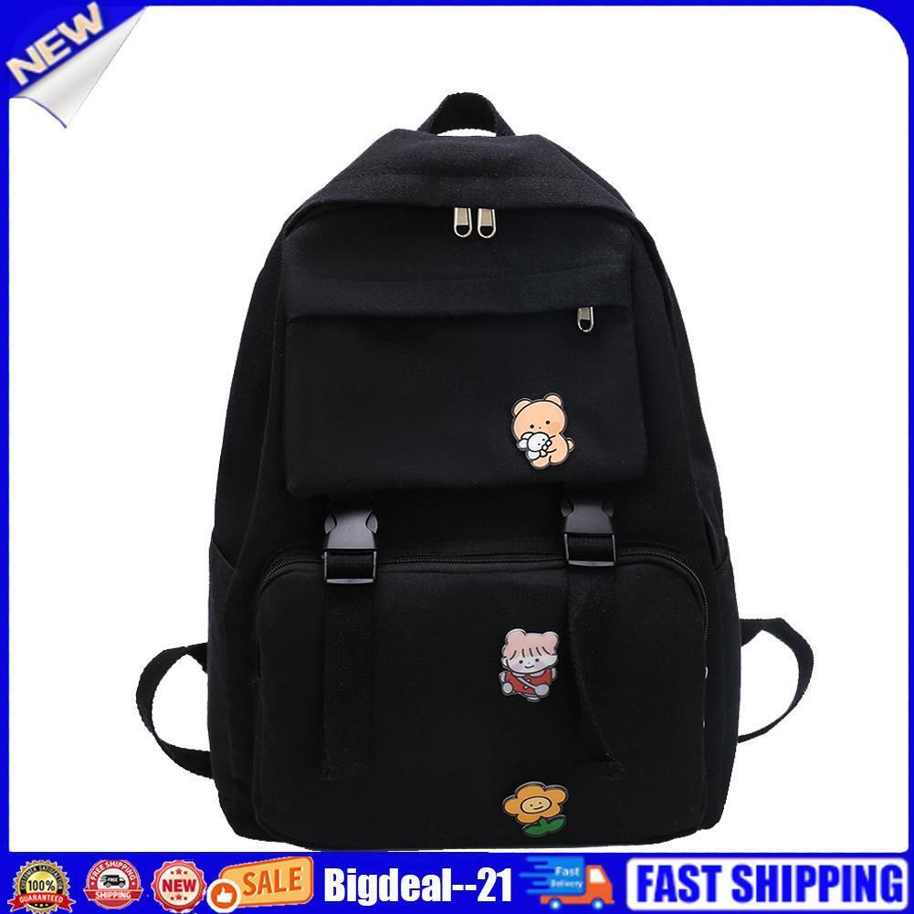 Women Men Canvas Backpack with Badges Travel College Student School Bags