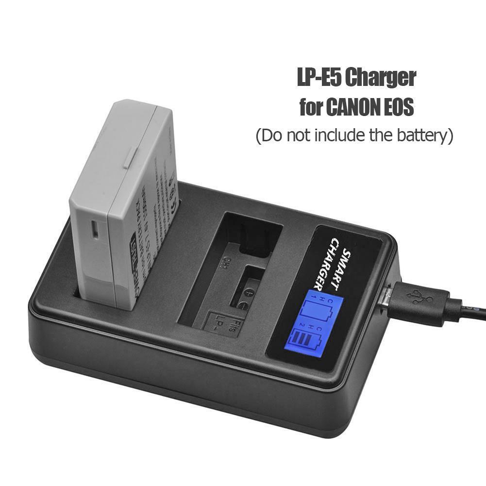LP-E5 LCD Dual Port USB Battery Charger for Canon EOS 1000D 500D 450D Kiss
