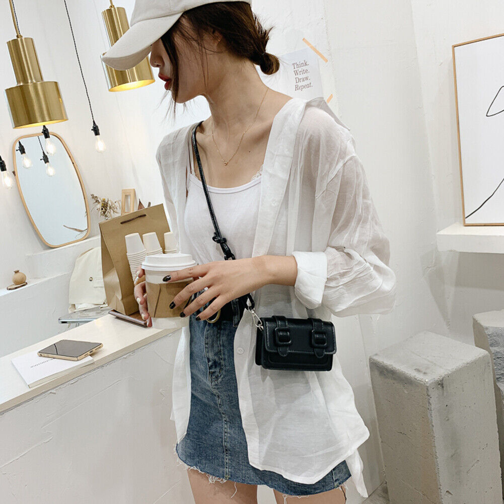 Candy Color Crossbody Bag Women PU Belt Buckle Mini Shoulder Pouch (Black)