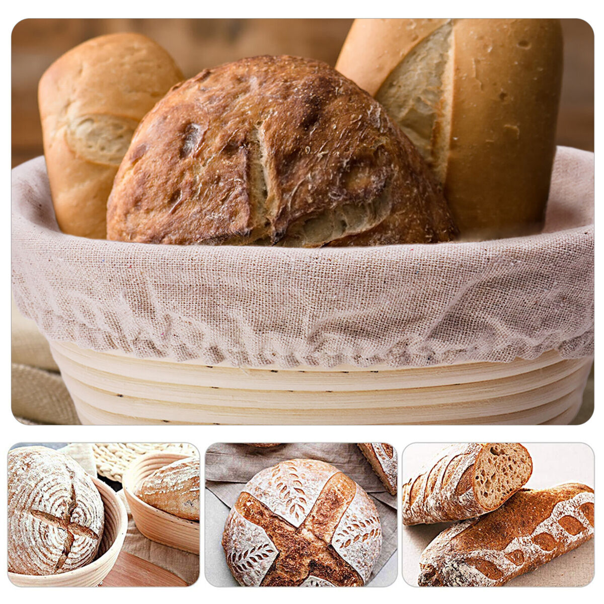 Bread Fermentation Set Round & Oval Sourdough Baskets with Cloth Liner