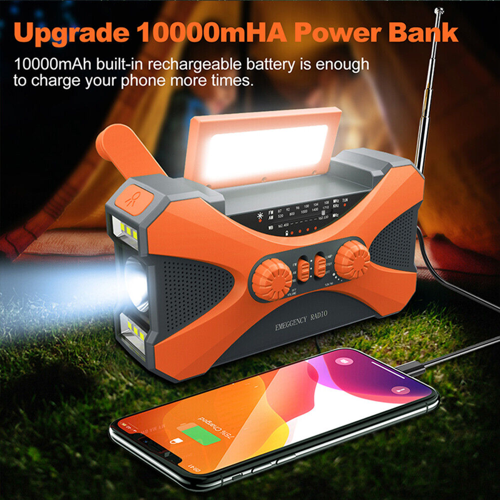 Emergency Radio Dual Speaker Rechargeable Solar Hand Crank Radio (Orange)