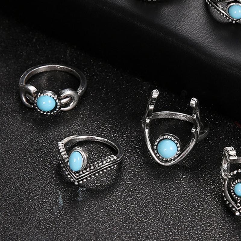 11Pieces Exquisite Women Ring Blue Oval Cut Fire Opal Diamond Band Rings Jewelry