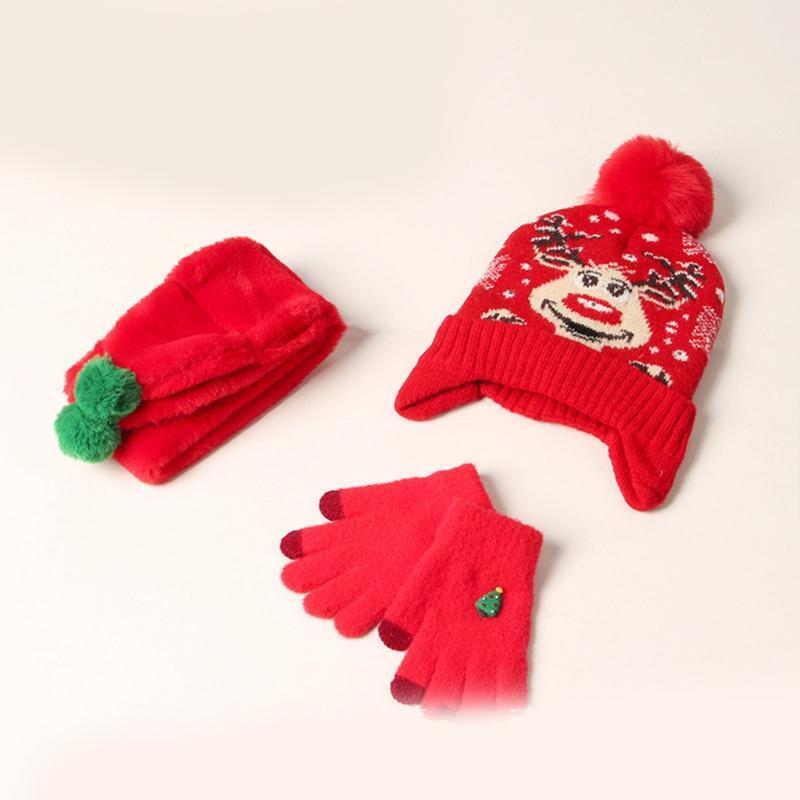 3pcs/set Led Christmas Antlers Children Hat Scarf Gloves Gift Box for Birthday