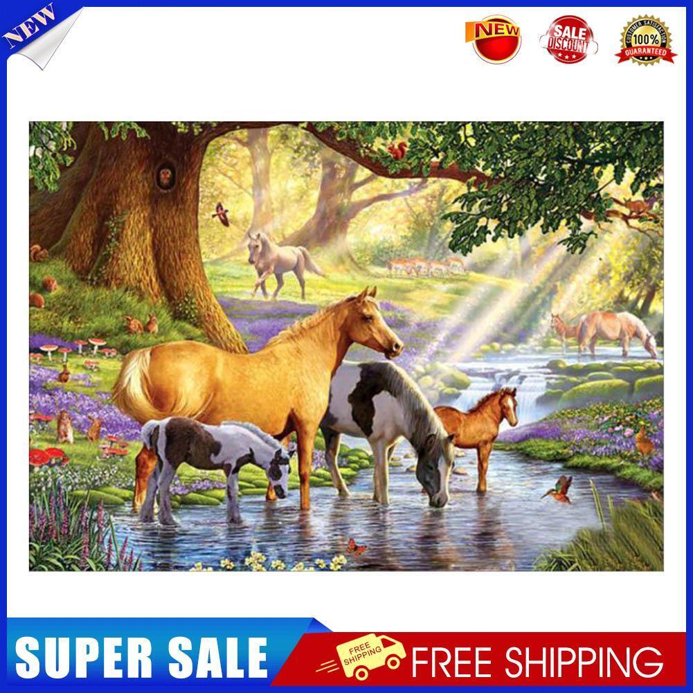 5D Horses River Diamond Painting Embroidery DIY Cross Stitch Home Decorate