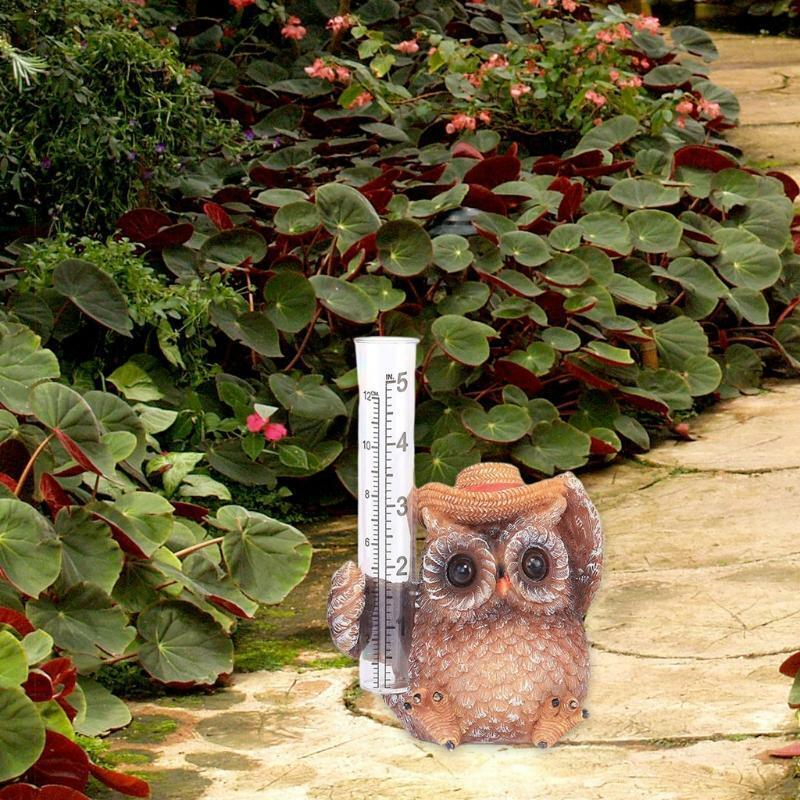Owl Rain Gauge Outdoor Garden Decor Decorative Sculpture Statue for Yard Patio