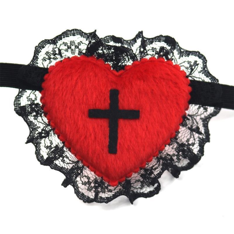 Gothic Eyepatch Red Heart Black Cross Blindfold Japanese Schoolgirl Eyeshade