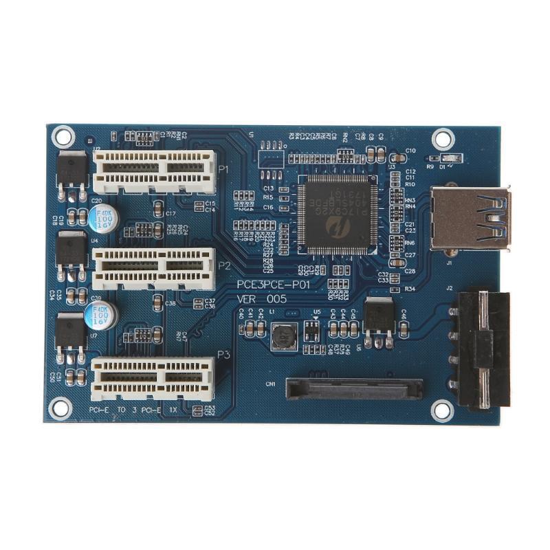 PCI-e Express 1X to 3 Port 1X Switch Multiplier HUB Riser Card +USB Cable 1PC