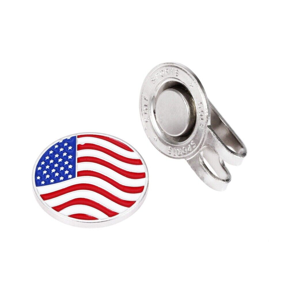 Portable USA Flag Metal Golf Ball Marker Magnetic Hat Clip Accessory Golfer Gift
