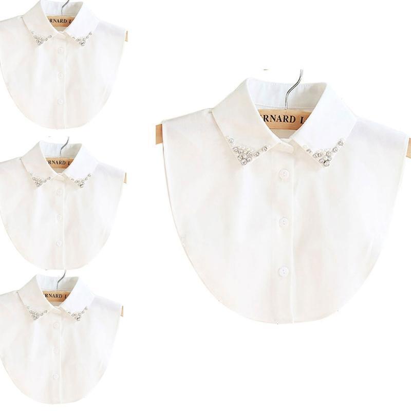 Rhinestone Beads False Shirt Collar Fashionable Decorative Faux Collar Tie Women