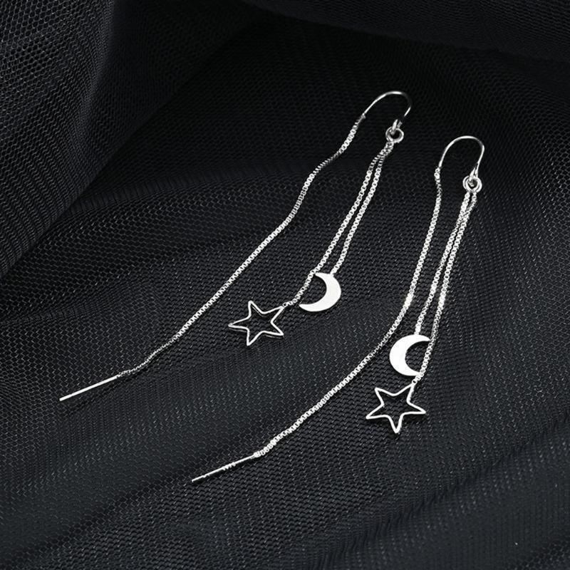 High Polished Graceful Earrings for Girls Women Long Chain Star Moon Ins