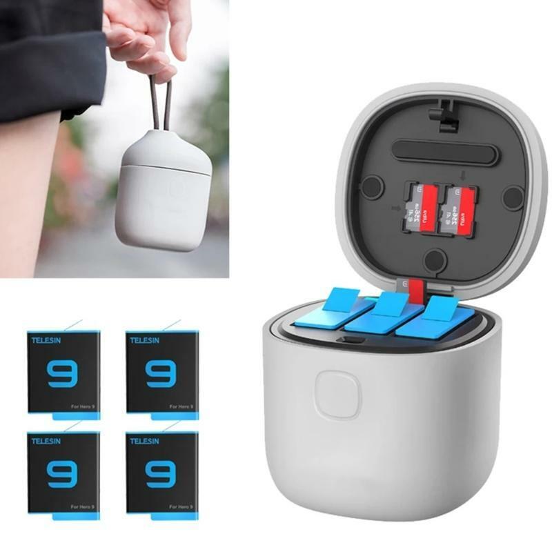 3 Slots Charger TF Card Reader Storage Charging Box for Go-Pro Hero 9 Black
