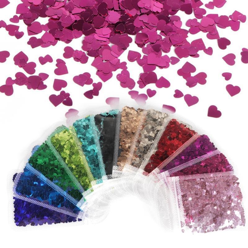 12 Color Holographic PET Glitter Flakes Heart Nail Art Decorations Glitter Flake