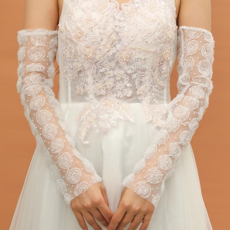 Stero Rose Decor Lace Glove White Long Sleeve Wedding Party Gloves for Girl