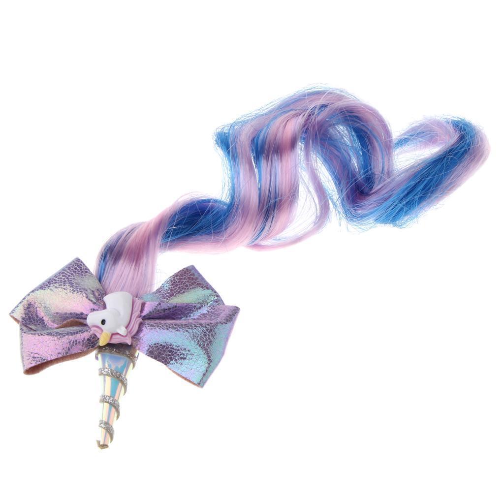 2Pcs Girls Cute Rainbow Unicorn Horn Hair Bow Hair Clip Clip on Extensions Wig