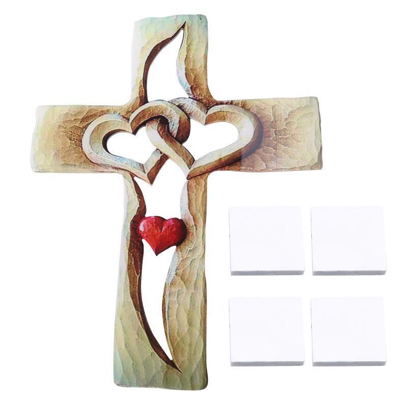 Carved Wooden Cross Valentine's Day Wooden Love Heart Cross Intertwined Hearts