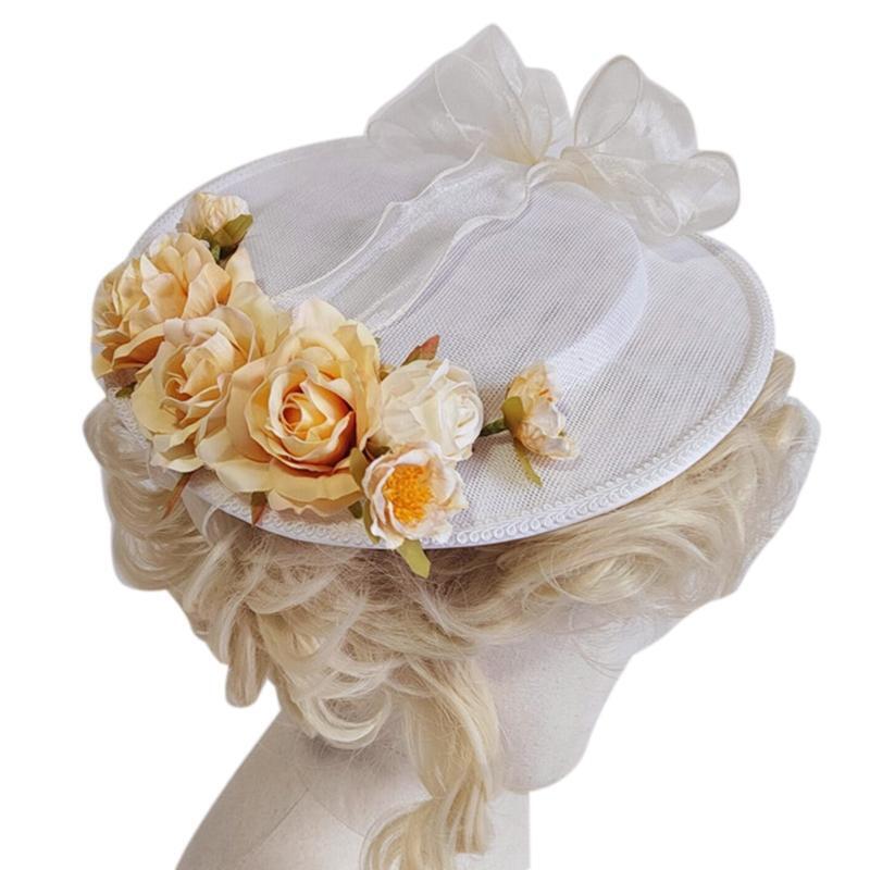 Lolita Flat Top Hat Sweet w/Light Yellow Flowers All-match for Girl Women Accs