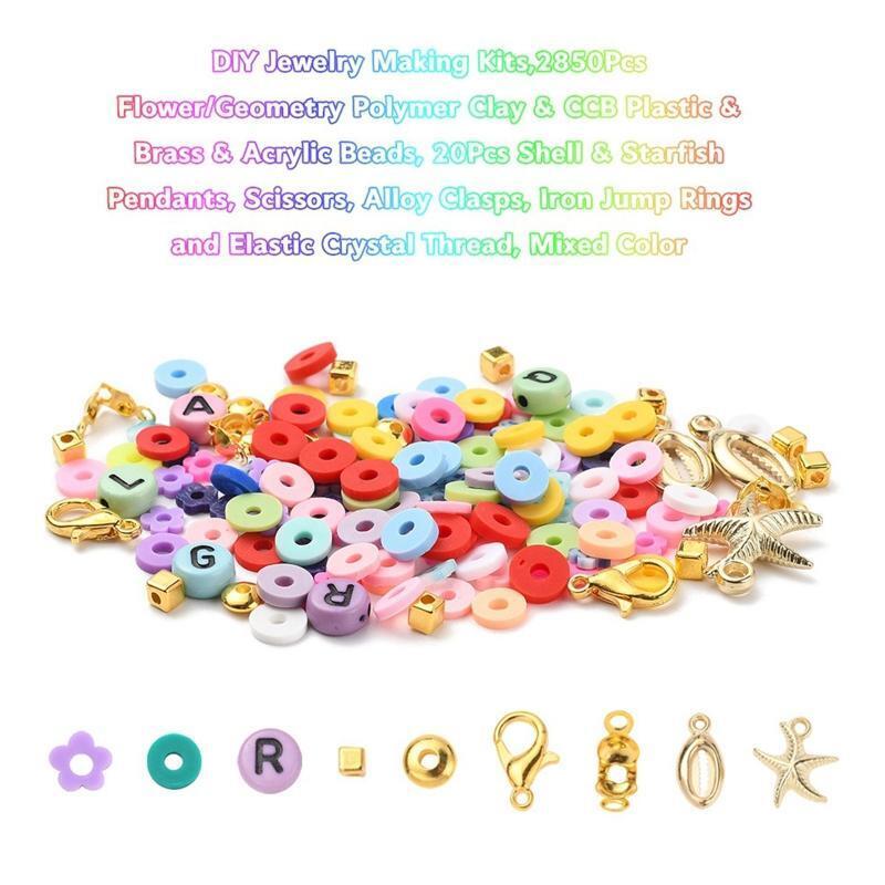 Clay Beads Set Pendant Charms Letter Beads with Storage Box Elastic Strings