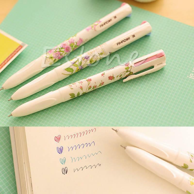 3PCS Stationery Summer Story Multicolor Ball Point Pens 4 Colors in 1 Pen