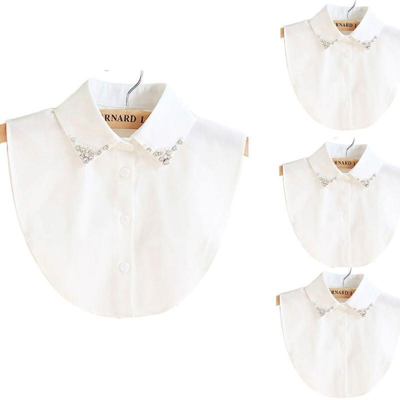 Rhinestone Beads False Shirt Collar Fashionable Decorative Faux Collar Tie Women