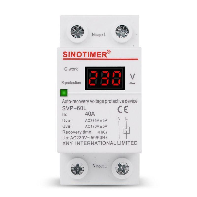 230V AC 40A LED Display Din Rail Adjustable Smart Automatic Recovery Protective
