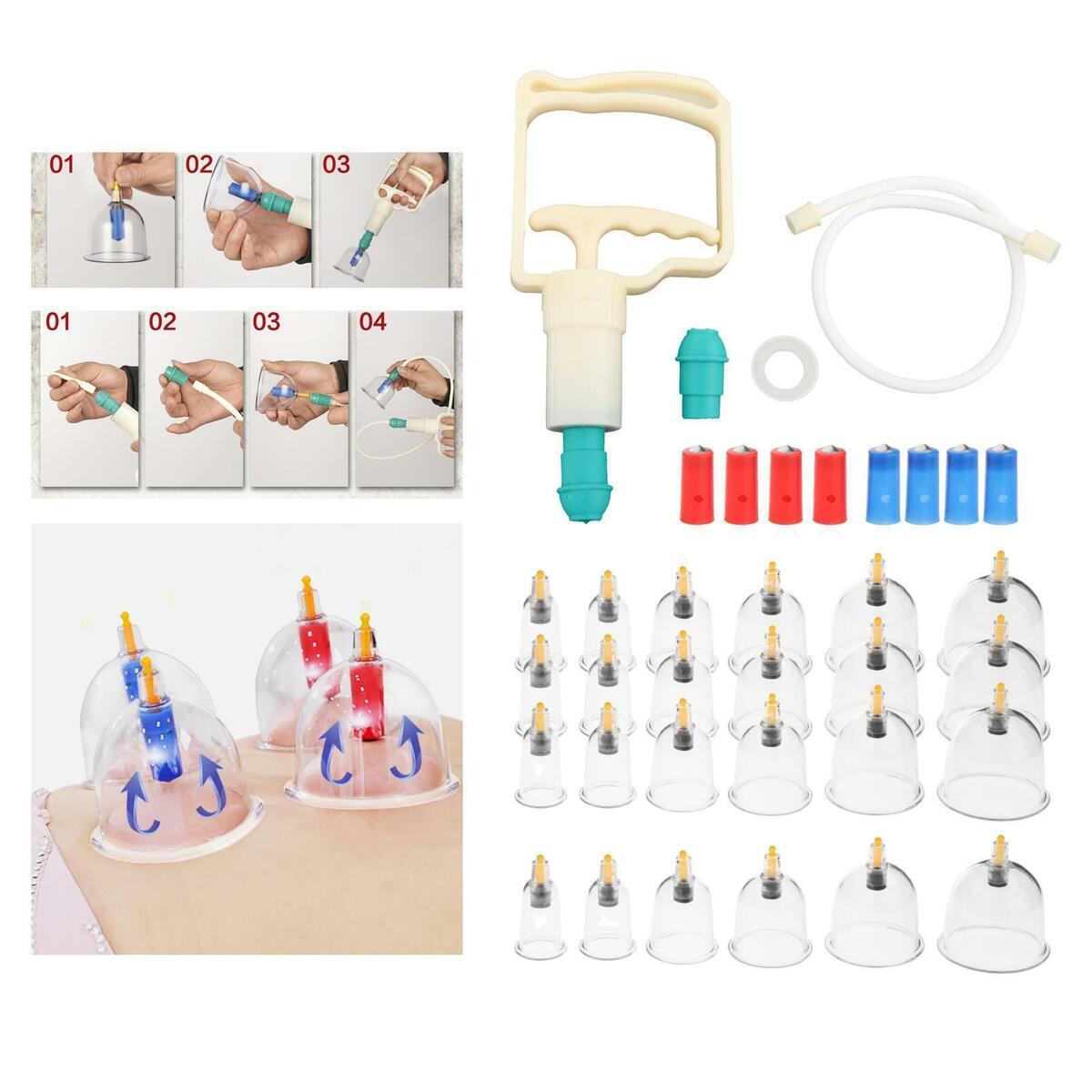 24Pcs Cups Cupping Acupuncture Massage Cup Kit Suction Pumps  Plastic