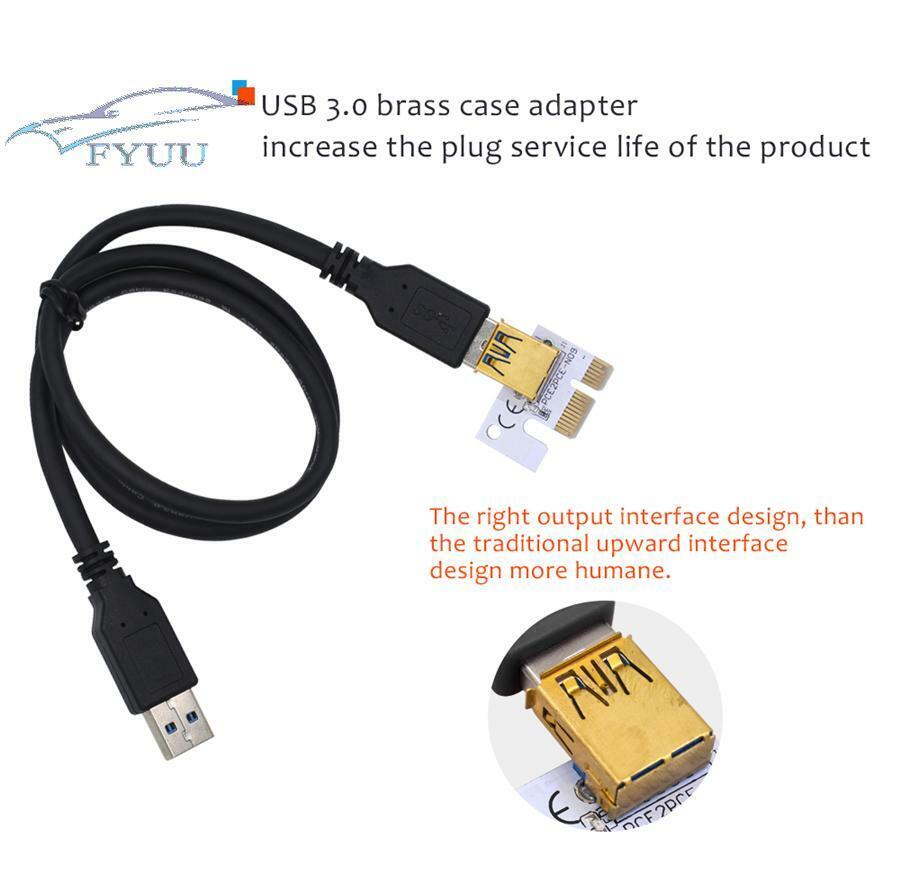 6 Pcs PCIE Riser 010X USB 3.0 Riser Cable PCI-E 1X Adapter Card SATA Power Cable