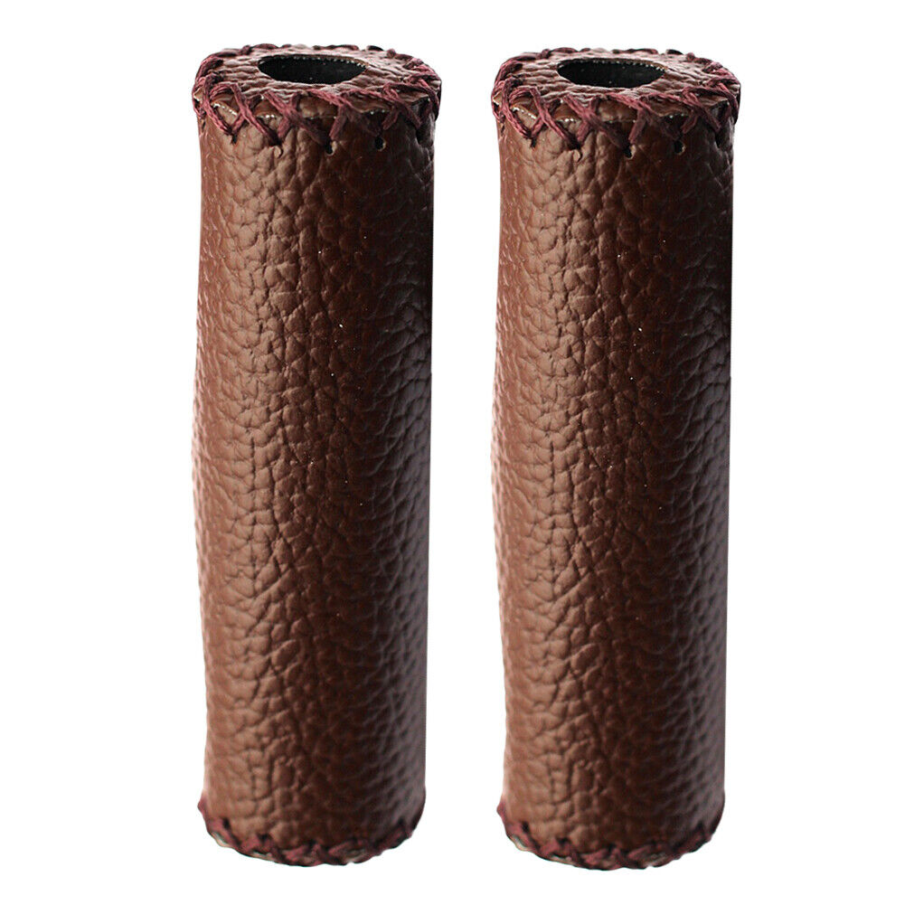 1 Pair Cycling Handlebar Covers PU Leather MTB Bike Handle Grips (Coffee)