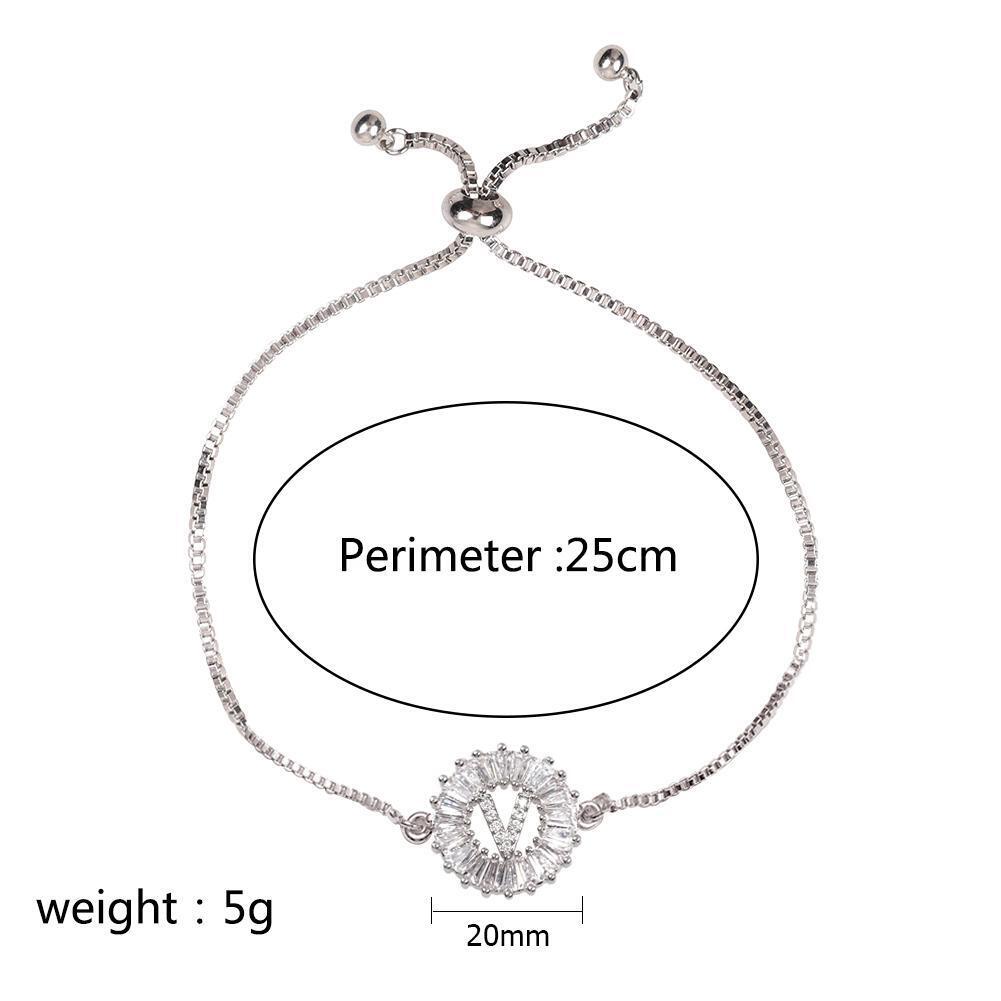 Zircon 26 Letters Bracelet Fashion Chain Bracelets Lady Jewelry Gifts (V)