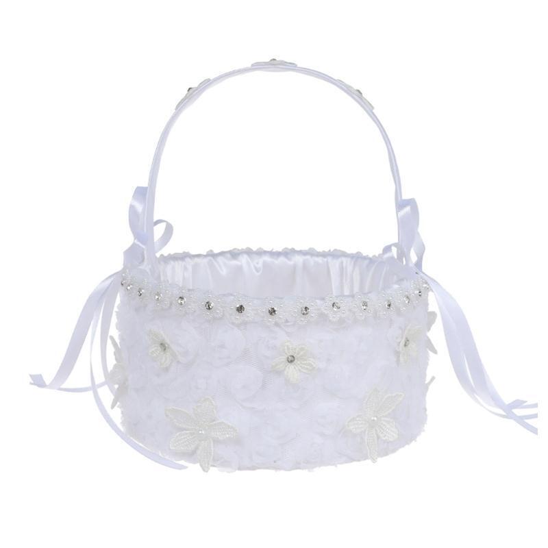 Flower Basket Suitable for Wedding Small White Satin Baskets Lace Flowers