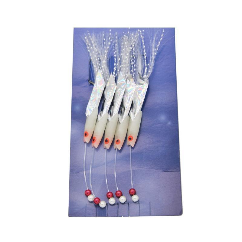 5 Pcs Fishing Lures Bait Luminous Fishing Hook Feathers Bass Cod Fishing Lures