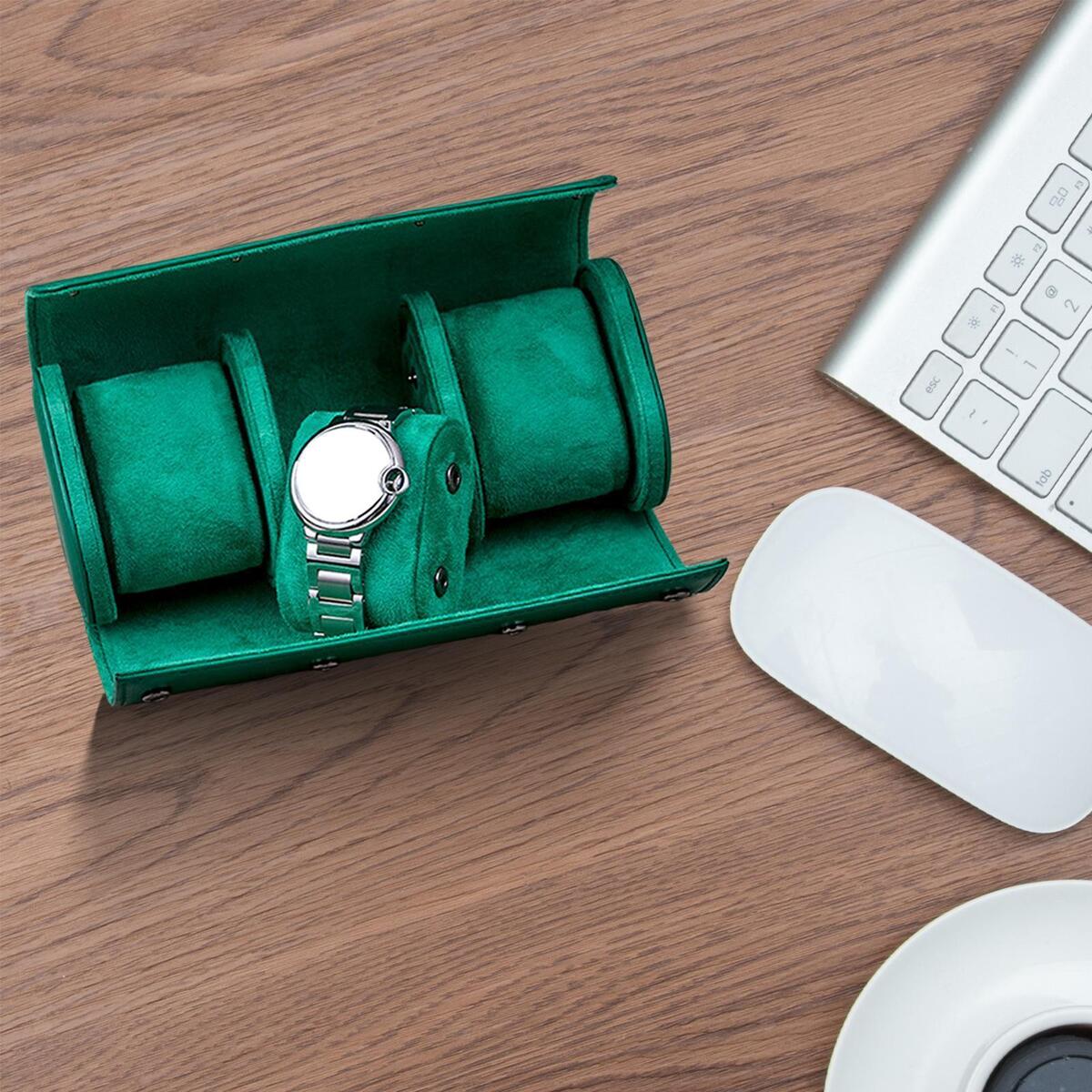 of2 3 Slots Luxury PU Leather Watch  Travel Case Organizer Holder