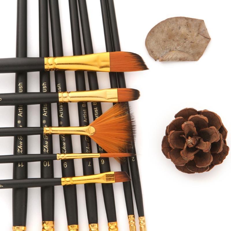 12pcs Nylon Hair Wooden Handle Watercolor Paint Brush Pen for DIY Oil Acrylic