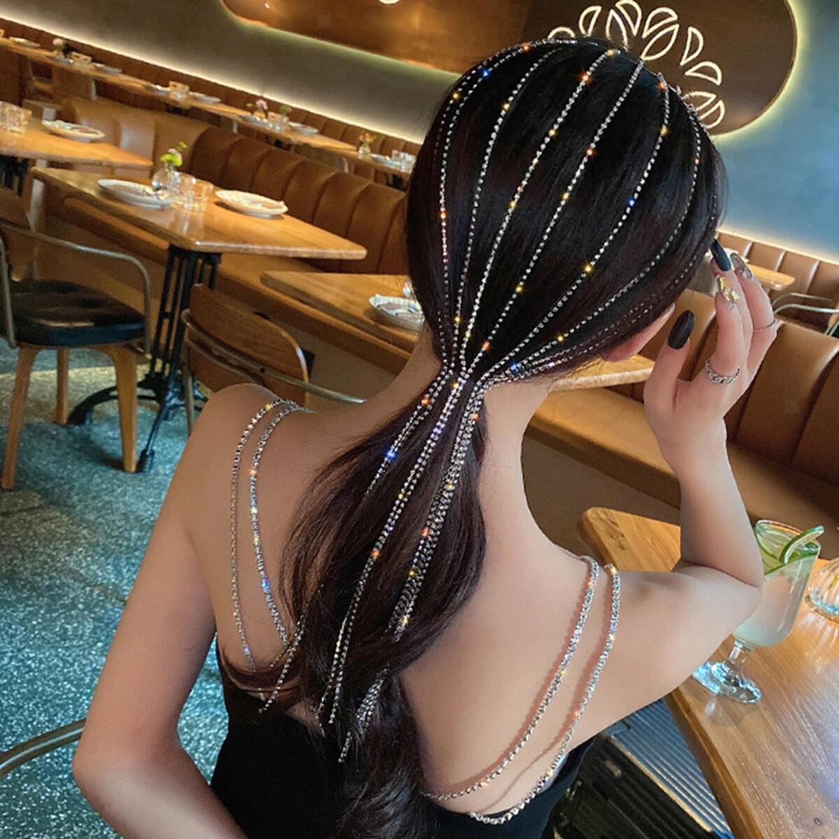 Women Long Rhinestone Tassel Headband Flapper Headwear Head Chain Wedding Hair