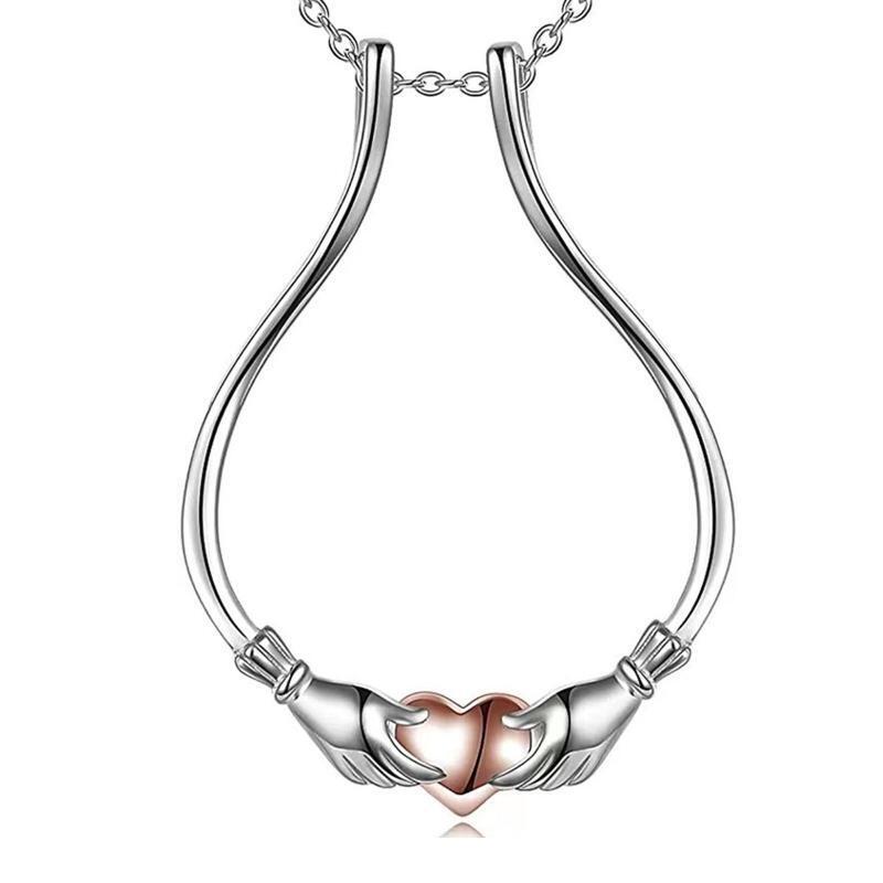Women Girlfriend Ring Keeper Necklace Hug Hand Heart Pendant for Nurse Worker