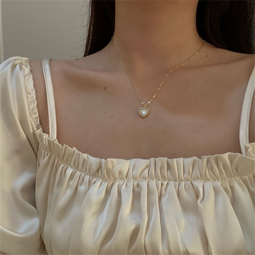 Wedding Gift Choker Opal Pendant Clavicle Necklace Heart Shaped Necklace