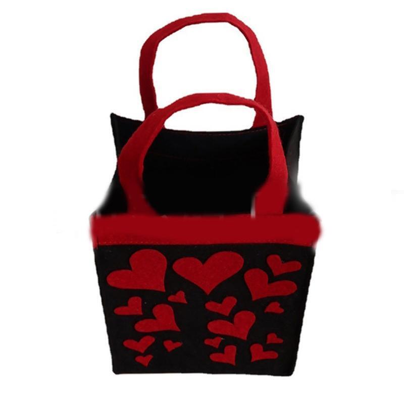 Valentines Day Gift Bag Love Heart Candy Bag with Handle Presents Cloth Handbag