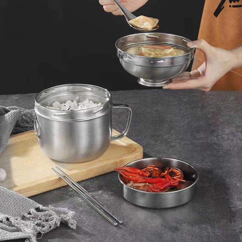 Double-Layer Lunch Box Food Grade Stainless Steel Leak-Proof with Handle Durable