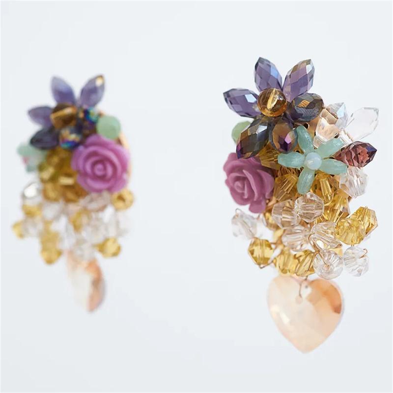 Creative Crystal Flower Beaded Earrings Eardrop Pendant Earrings for Women Girl