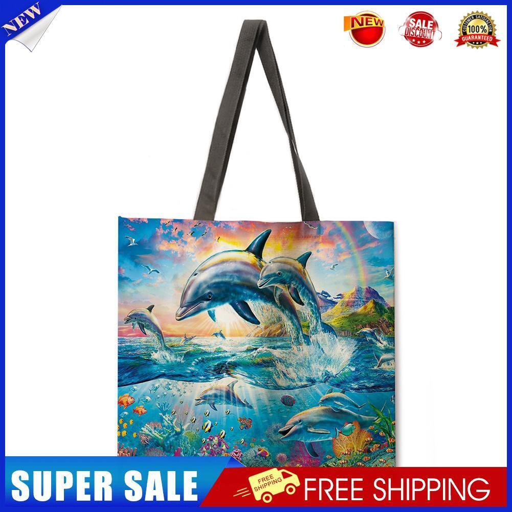 Dolphin Printed Shoulder Shopping Bag Casual Large Tote Handbag (40*40cm)