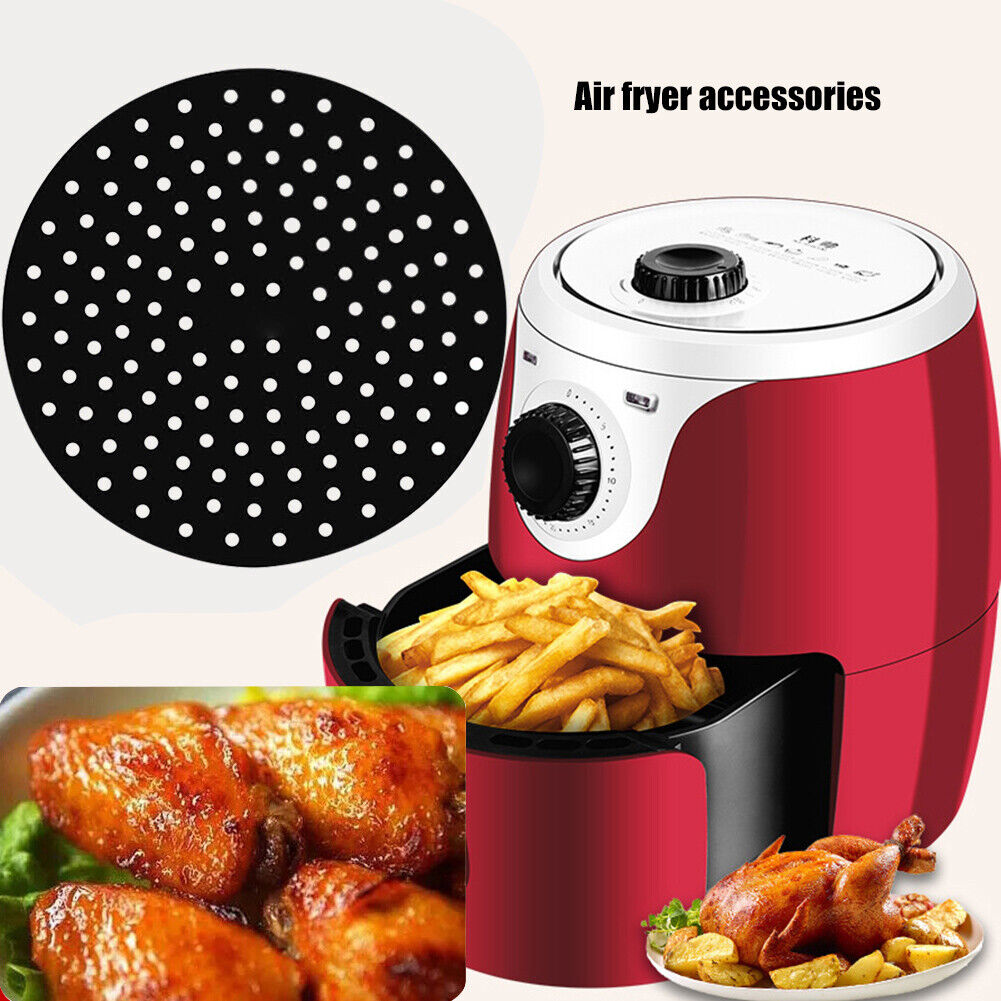 Air Fryer Liner Pad Silicone Baking Anti Slip Steamers Mats (Black 9in)