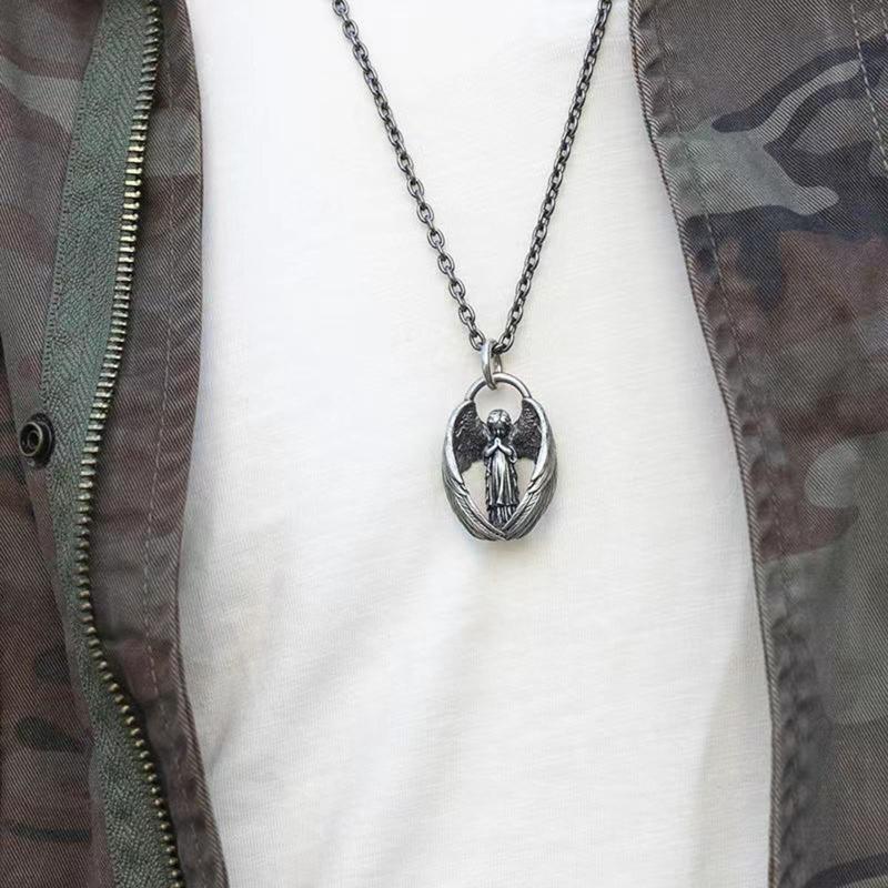 Huge Feather Angle Wings Pendant Necklace Copper Biker Fashion Chains For Men
