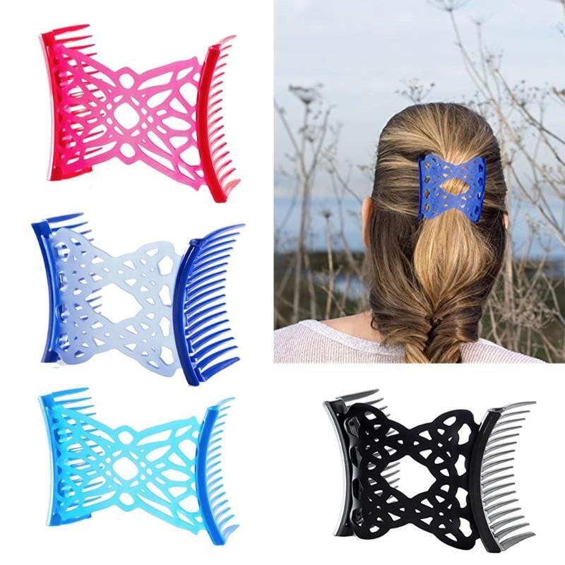 4 Colors Women Stretchy Double Comb Hair Clip Banana Hair Clips Kit Adjustable