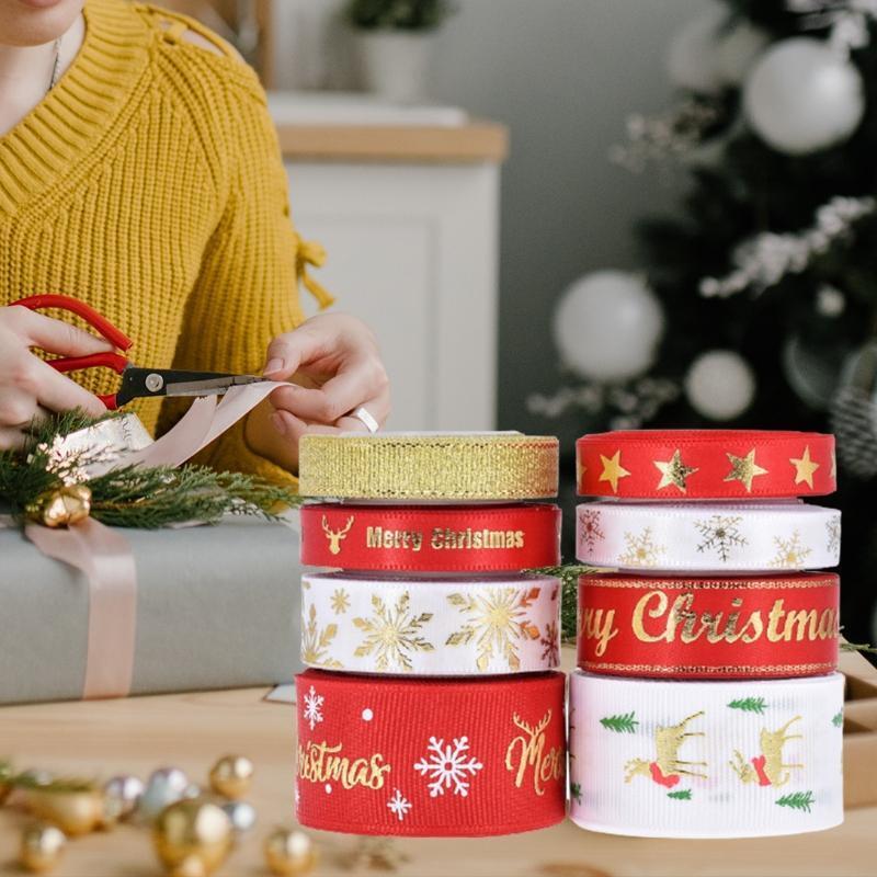 Ribbons DIY Xmas Party Wrapping Decor Supplies Material 8 Patterns Ribbon