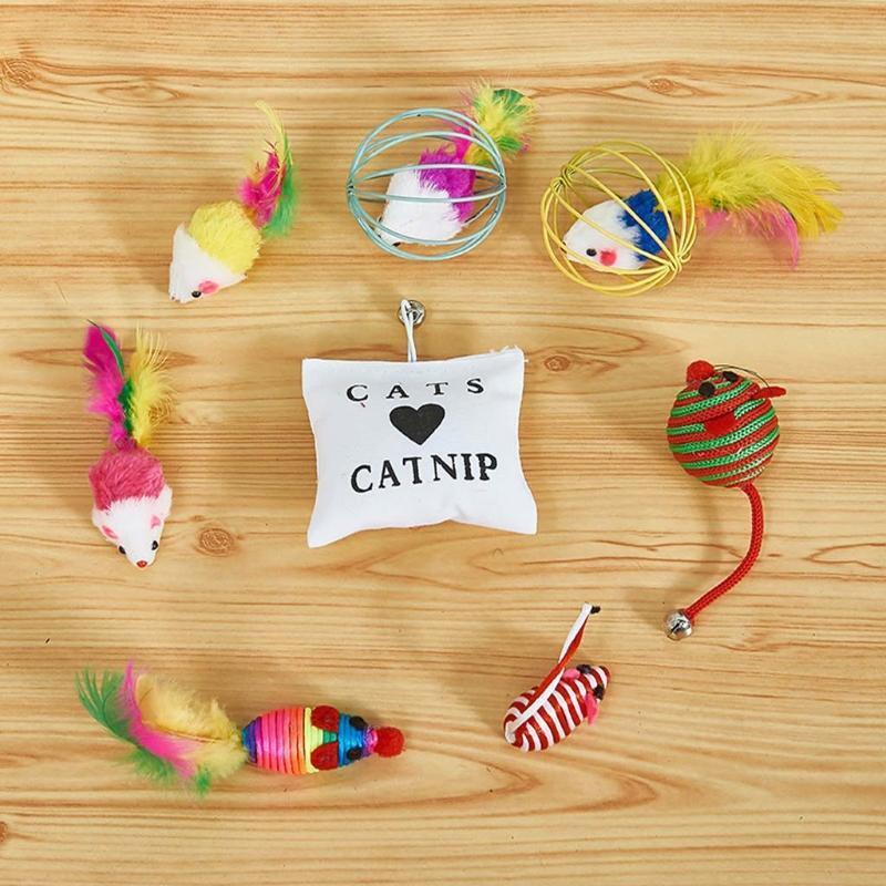 20 Pcs Cat Interactive Feather Bell Ball Teaser Stick Mouse Fish Shape Funny Cat