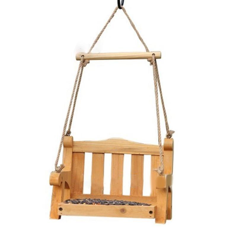 Hanging Bird Feeder Wooden Swing Bench Food Tray Outdoor Decor for Yard Balcony