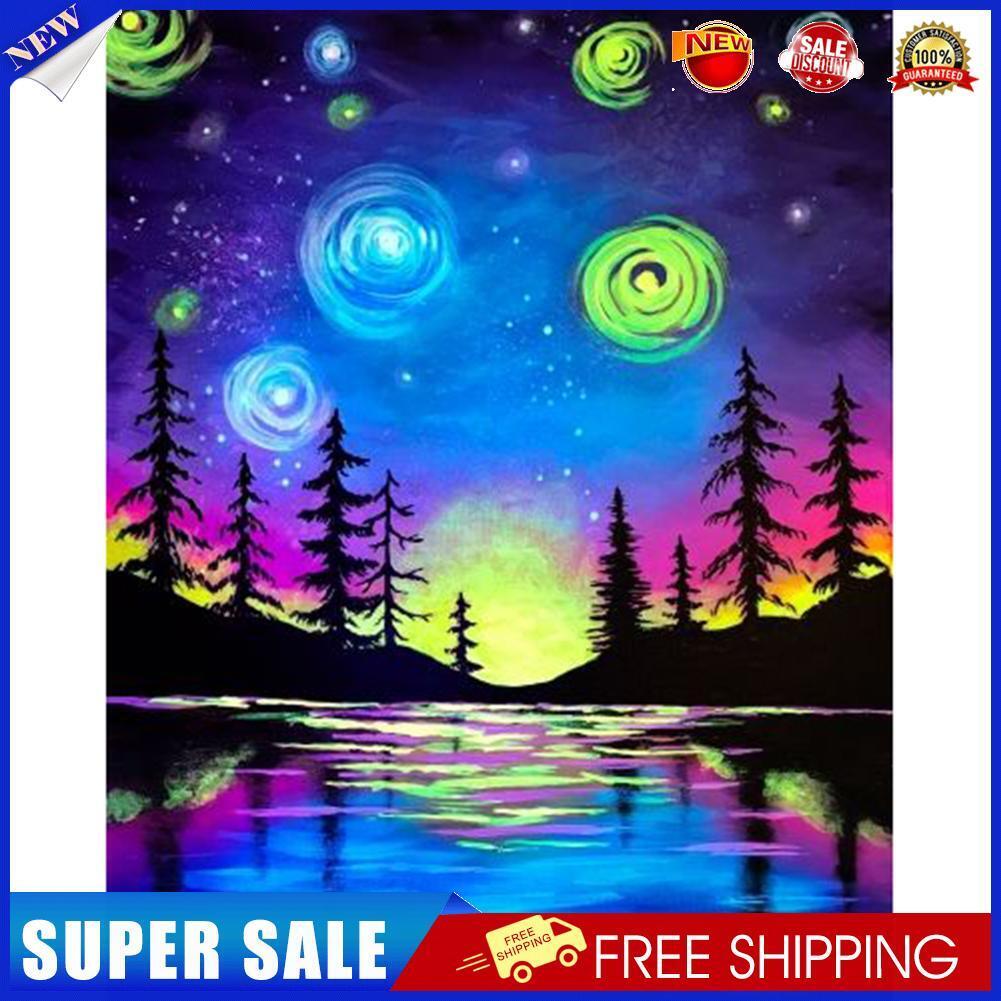 5D DIY Pine Night View Full Round Drill Diamond Painting Kit Mosaic Craft